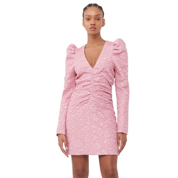 Ganni Dresses & Skirts - Ganni Pink Jacquard V-Neck Mini Dress Orchid Smoke NWOT EU 34